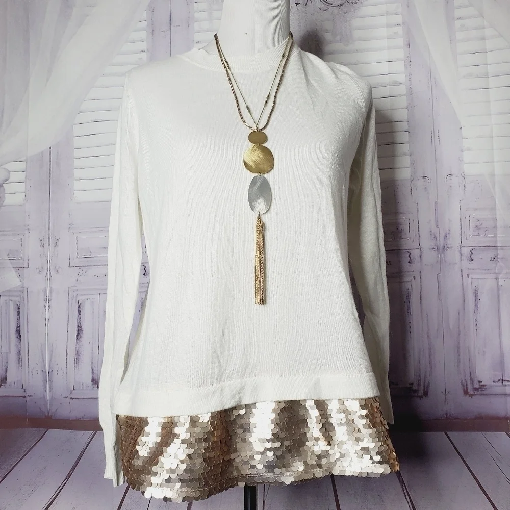 BRIXON IVY‎ SIZE S IVORY WHITE SWEATER SEQUINS TOP #0011 - Picture 3 of 11